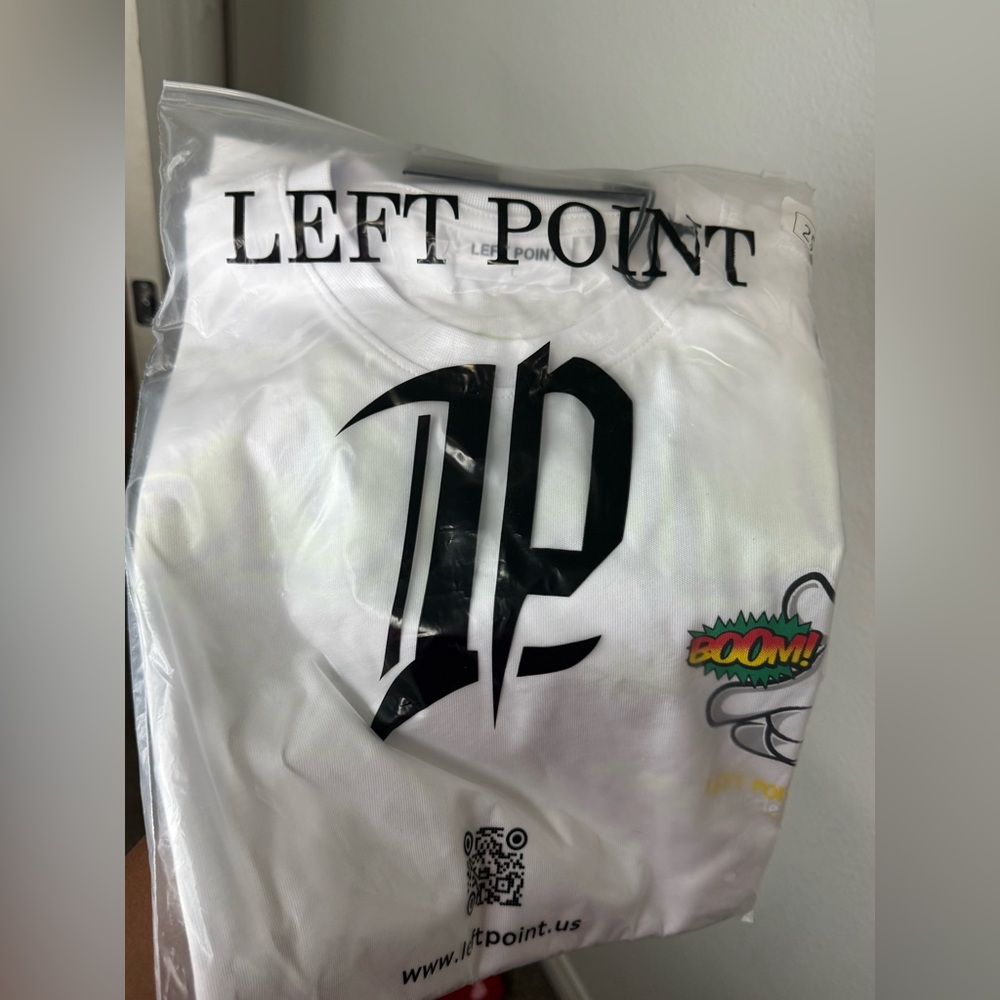 LEFT POINT White Graphic Tee with Bold Black Logo